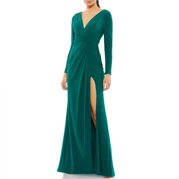 slim fit dress slacks Audra Slinky Jersey Cut Out Maxi Dress in Emerald Green